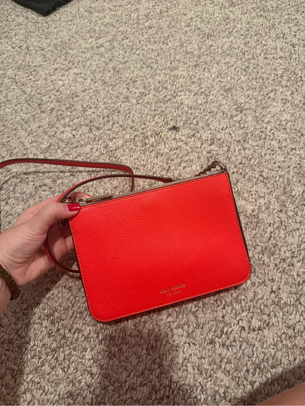 kate spade Red Leather Crossbody with Gold Chain Trim - Picture 5 of 9
